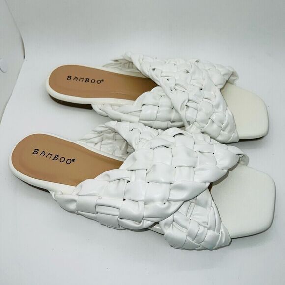 Bamboo Braided Crisscross Strap Kick 61 Sandal White Size 6 New - Picture 5 of 6